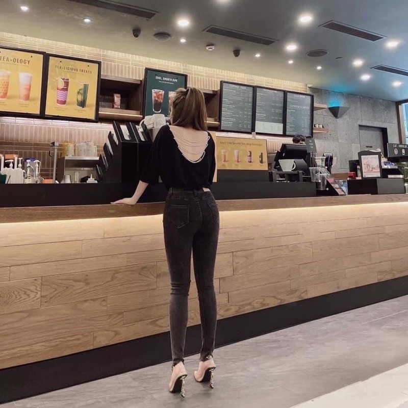 Áo hở lưng đan ngọc dáng bassic sang trọng sexy b75