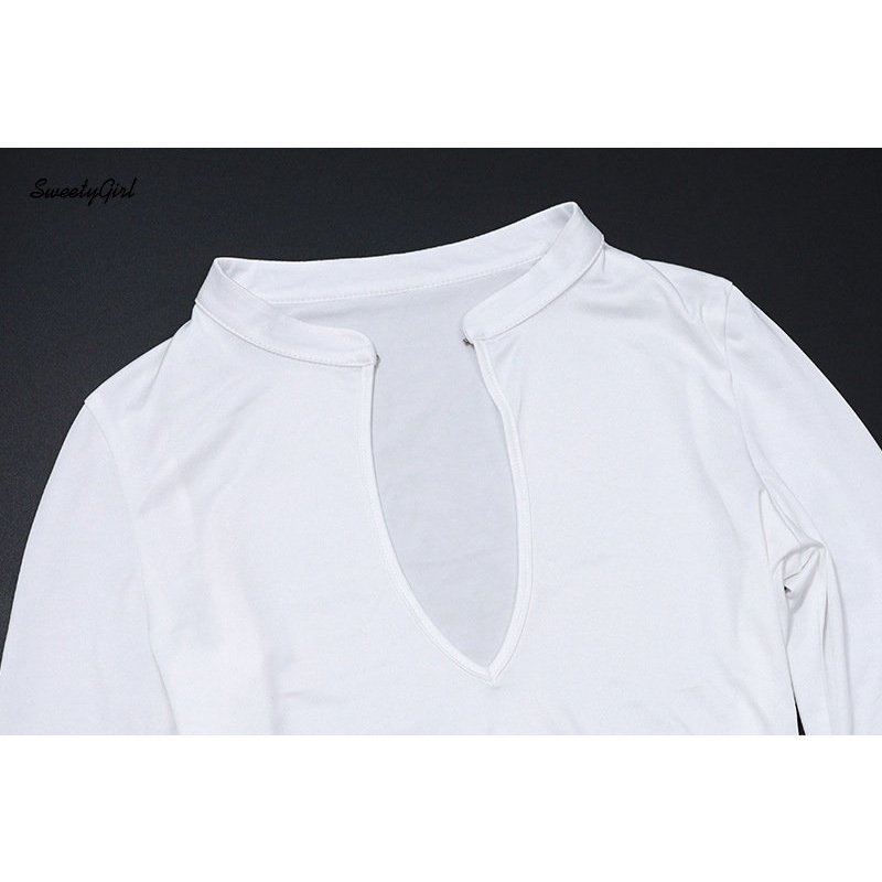 Bộ Áo Liền Quần Tay Dài Khoét Eo Màu Trắng Trơn Thời Trang 2022 Quyến Rũ Cho Nữ