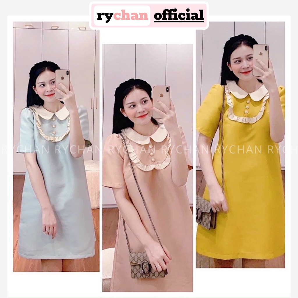 Đầm Nữ Dạo Phố Dáng Suông Cổ Ren Trắng Phối Bèo Cực Đáng Yêu Màu Xanh Hồng Vàng Đen [ẢNH THẬT CUỐI] - DX9803