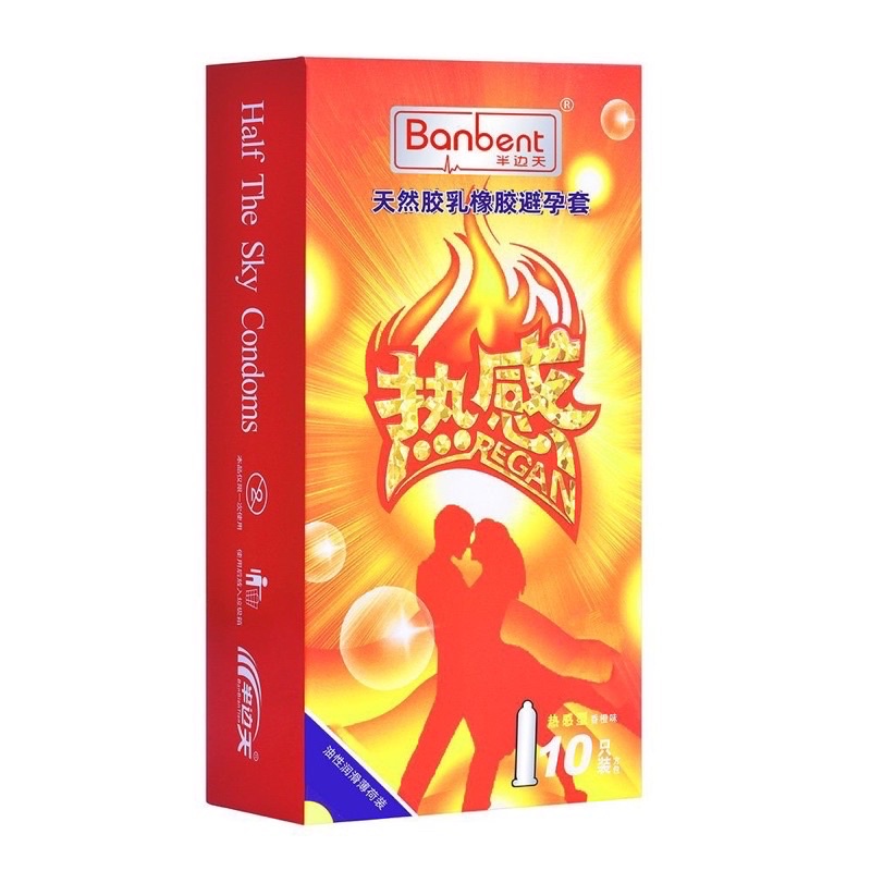 Bao cao su BANBENT Regan 0.01 siêu mỏng, nhiều gel, truyền nhiệt, cảm giác chân thật, hương cam, Hộp 10 bcs quà tặng kèm