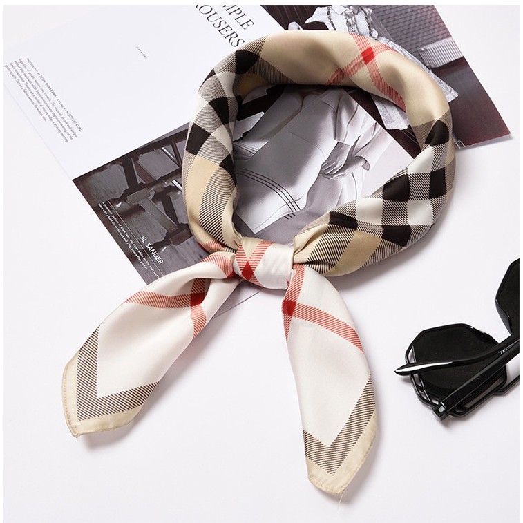 [MẪU MƠI] KHĂN LỤA VUÔNG KẺ THẮT NƠ - KHĂN VUÔNG THỜI TRANG CAO CÂP