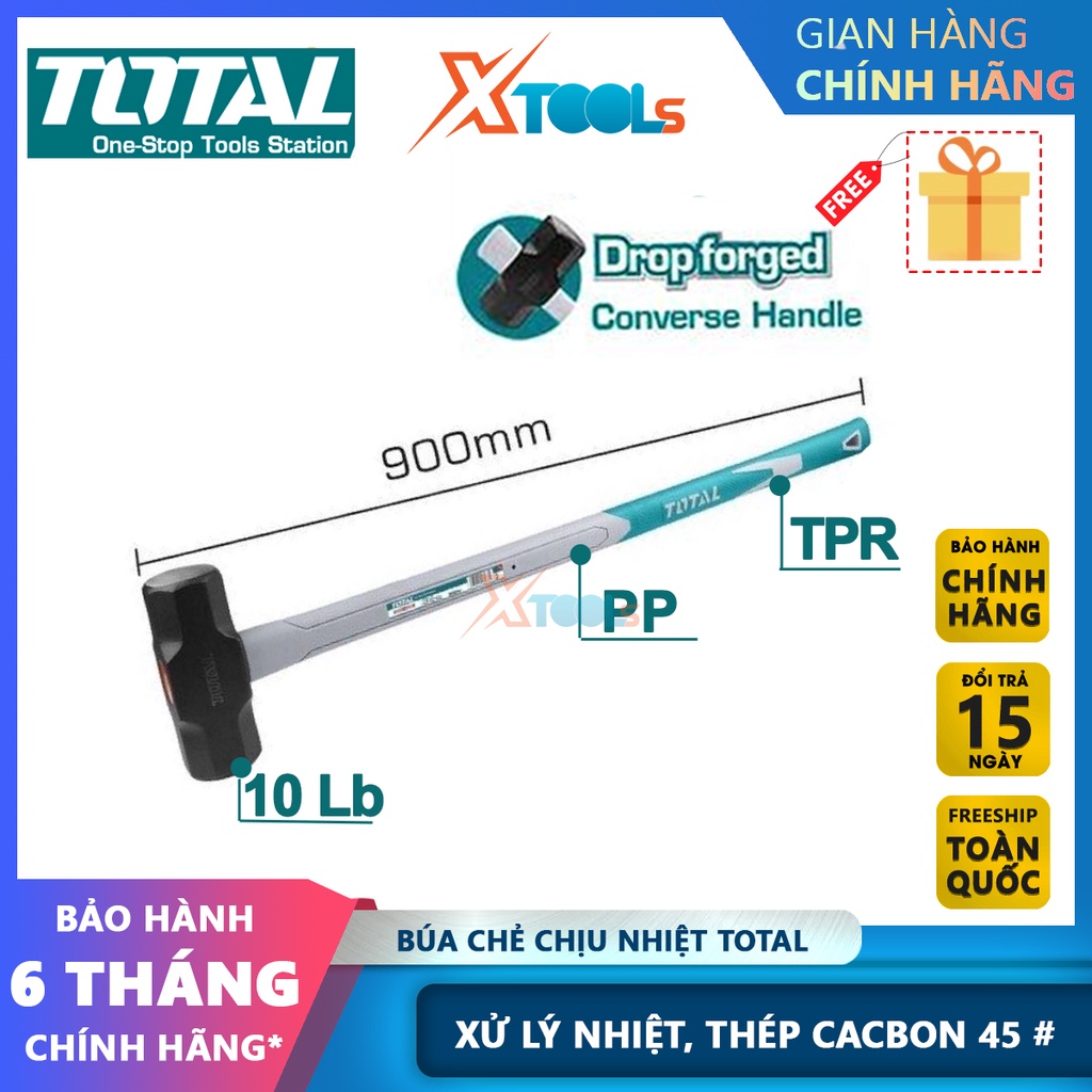 Búa chẻ 10LB TOTAL THT75110D, đầu búa chịu nhiệt, thép cacbon 45#, gõ dụng cụ, gò và tán kim loại [CHÍNH HÃNG][XTOOLS]