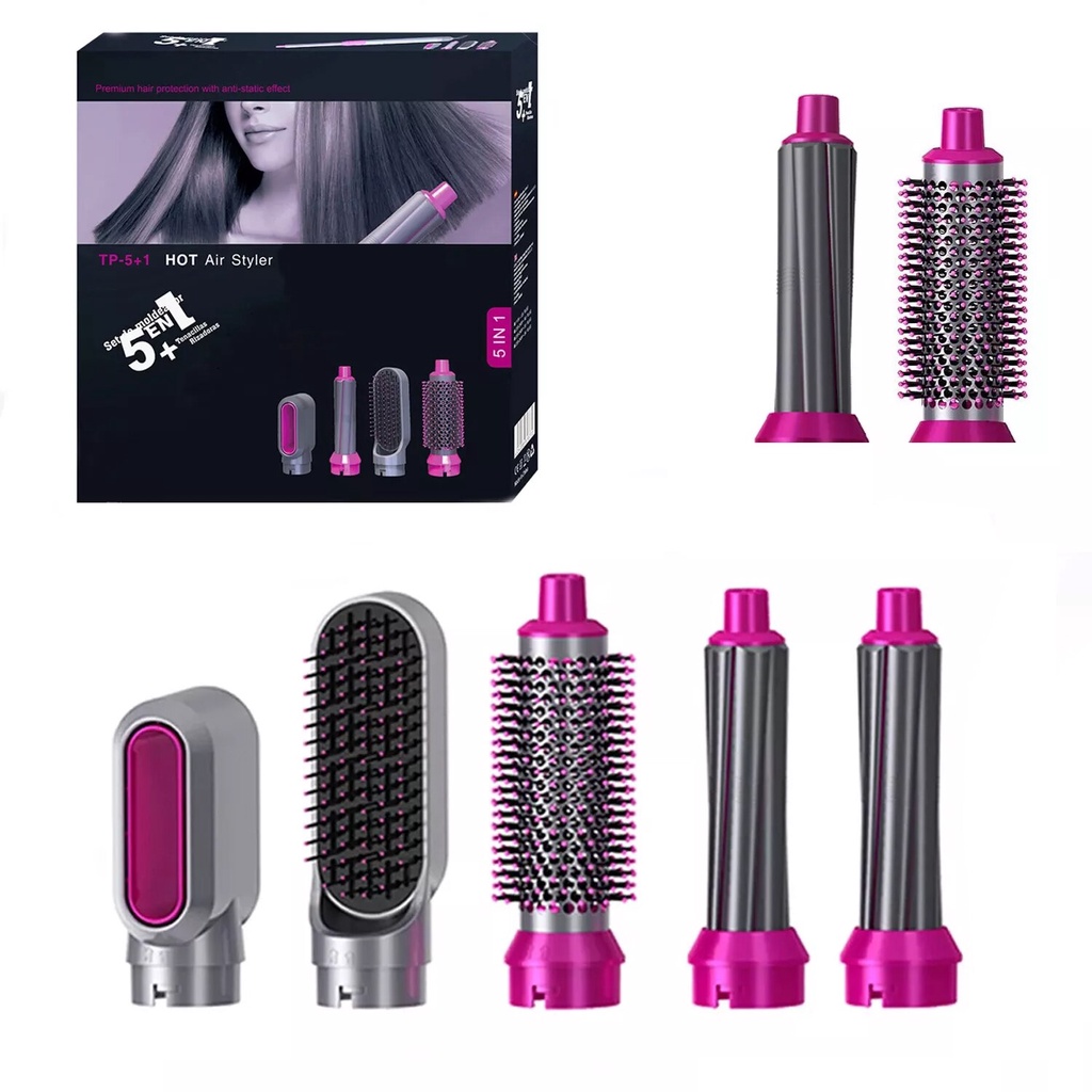 Máy làm tóc 5 in 1, máy sấy kiêm lược điện, duỗi, uốn tự động cao cấp 3 mức chỉnh nhiệt Hàn Quốc