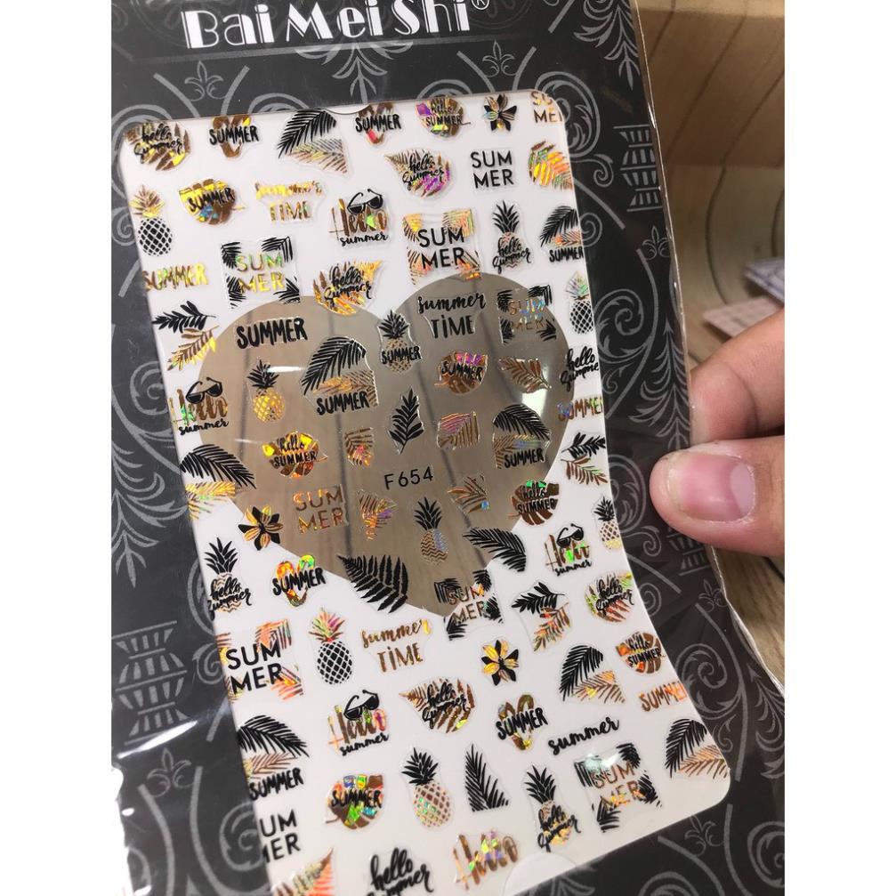 Hình dán móng tay Lá vàng đen F654