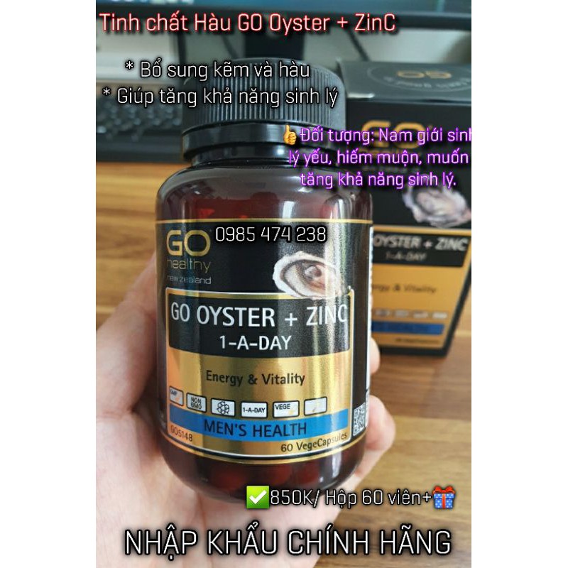 (BẢO HÀNH CHÍNH HÃNG) Tinh chất hàu New Zealand- Go Oyster Plus ZinC- Go Oyster + ZinC ( Hộp 60 viên)