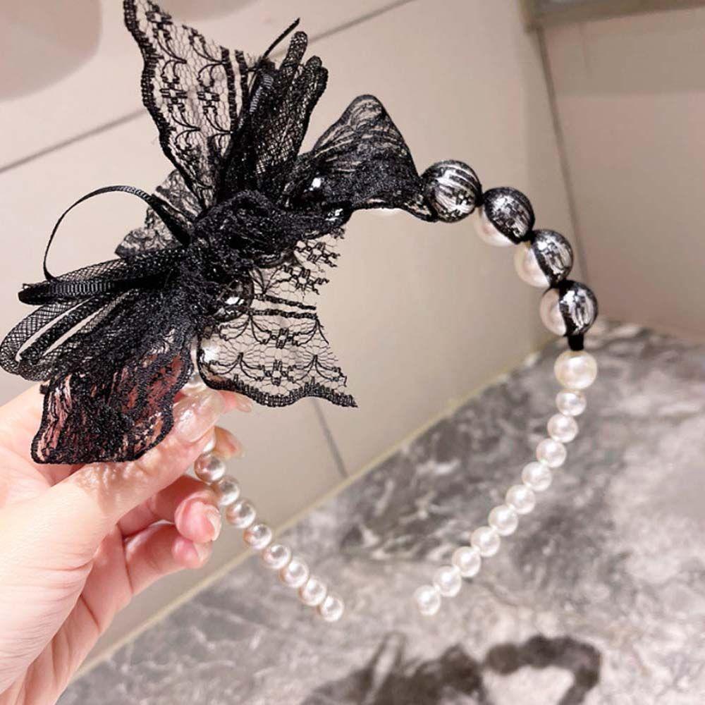 IVORY Cài Tóc Nơ Ren Màu Đen Ngọt Ngào