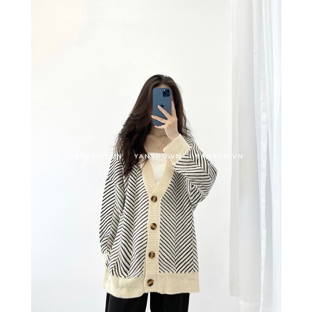 Áo len cadigan vằn cá tính , áo len from rộng chất dày ấm áp xuất xứ Quảng Châu phong cách Hàn Quốc YANSOO