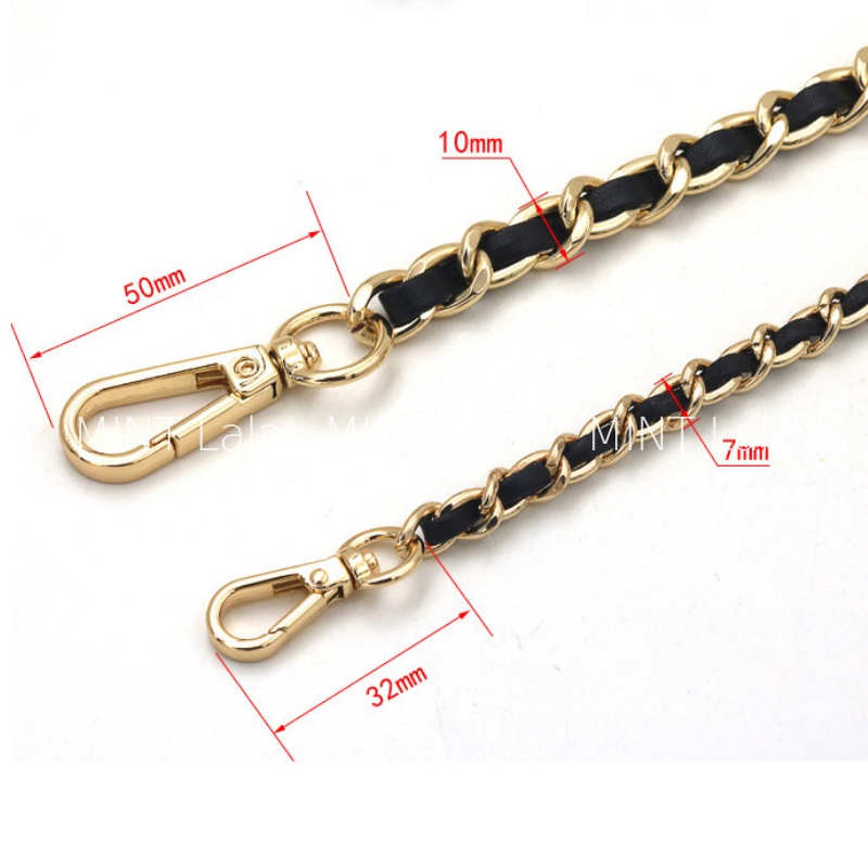 Dây Đeo Túi Xách Da Đen Đan Xích 7mm 10mm Cao Cấp