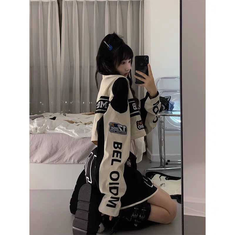 Jiashucheng Áo Khoác Bóng Chày Dáng Rộng Ngắn Thêu Họa Tiết Phong Cách Retro Mỹ Cho Nữ