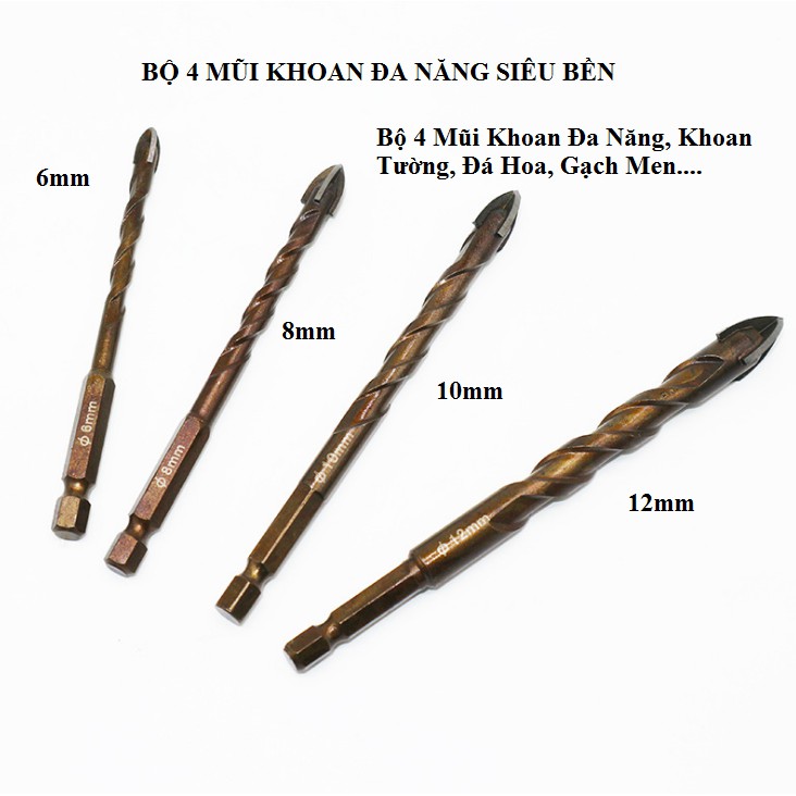 BỘ 3 ĐẦU MŨI KHOAN ĐA NĂNG CHỮ THẬP 6-8-10mm