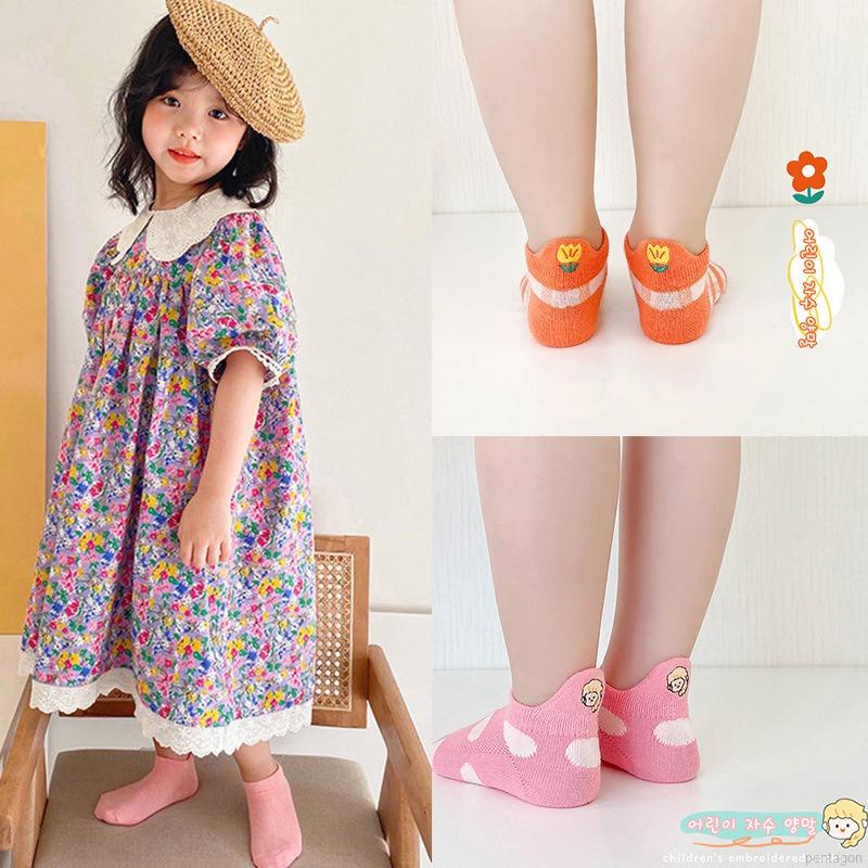 Set 4 Đôi Vớ Cổ Thấp Thêu Họa Tiết Hoạt Hình Thoáng Khí Thời Trang Mùa Hè Cho Bé