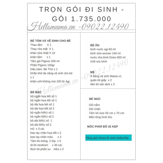 Trọn gói đi sinh ( set 1.735 tr- hàng như hình)-tặng giỏ nhựa đi sinh