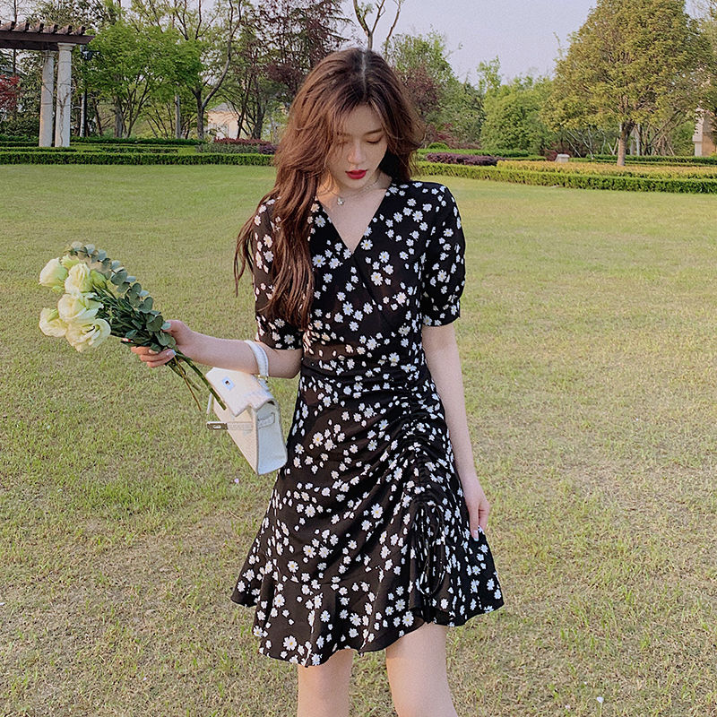 Đầm chữ A tay ngắn cổ chữ V phong cách mùa hè duyên dáng dành cho nữ