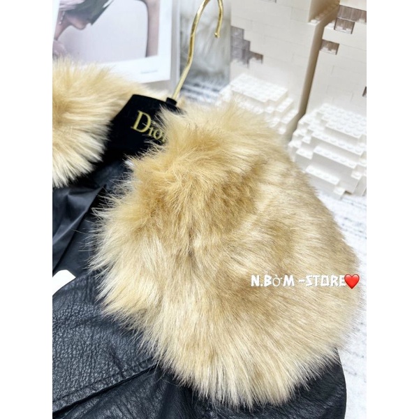 Áo da cổ lông khoá ống tay