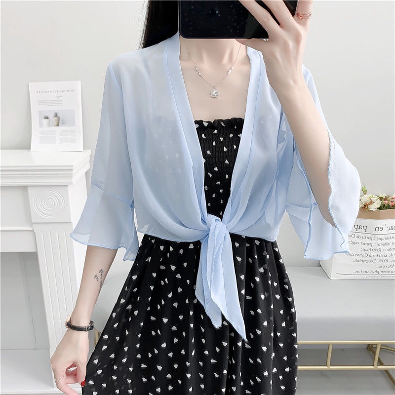 Áo Khoác Voan Mỏng Chống Nắng Dáng Ngắn Phối Váy Thời Trang Cho Nữ