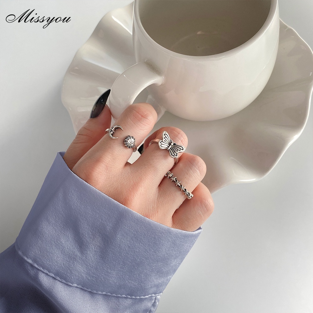 Set 3 nhẫn DODDER màu bạc thời trang nữ tính