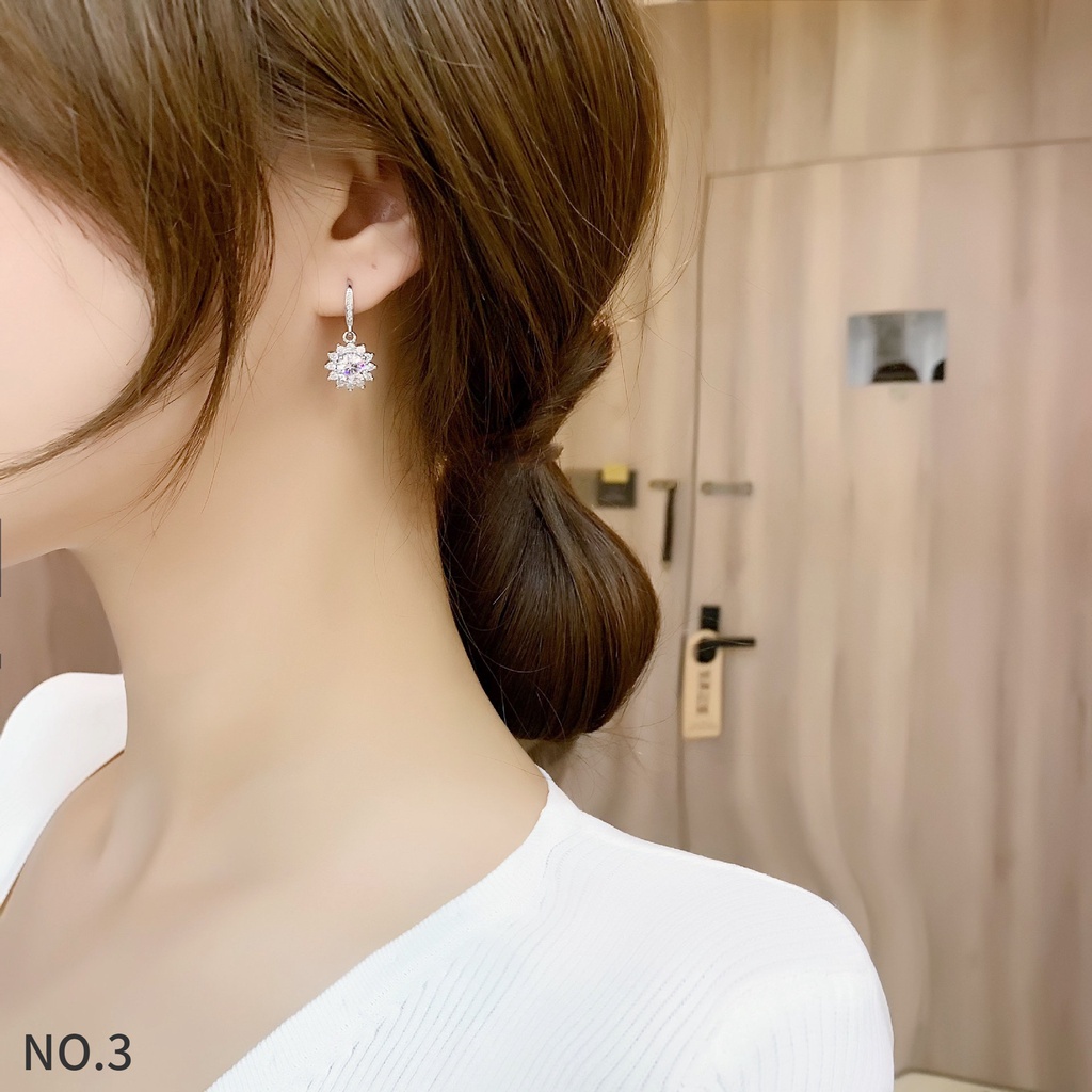 Bông Tai Bạc 925 Dáng Dài Đính Kim Cương Trắng Thanh Lịch Thời Trang