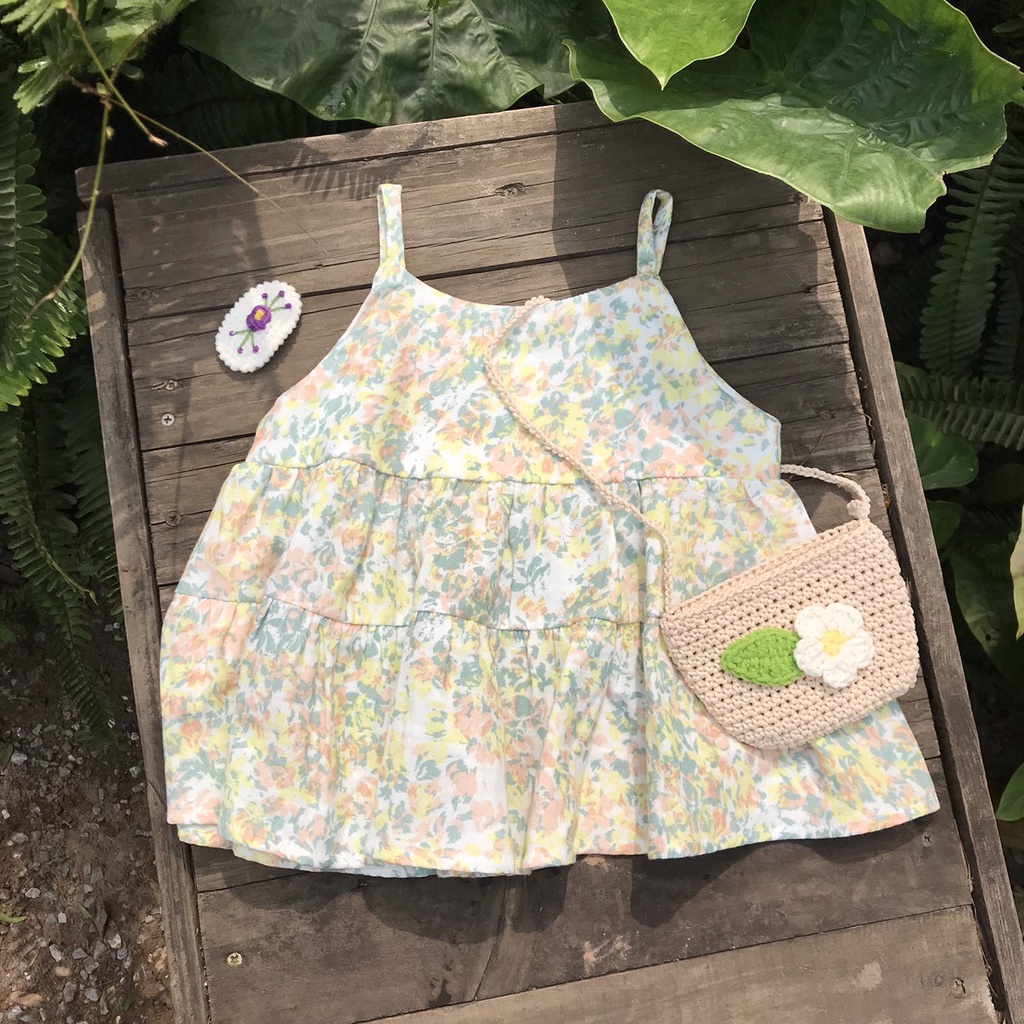 Set Áo hai dây Emi hoa nhí muslin lót cara Moon Ha Kids
