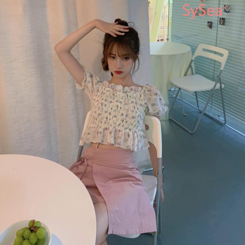 Áo Croptop Chất Chiffon Hoạ Tiết Hoa Thời Trang Mùa Hè Cho Phái Nữ
