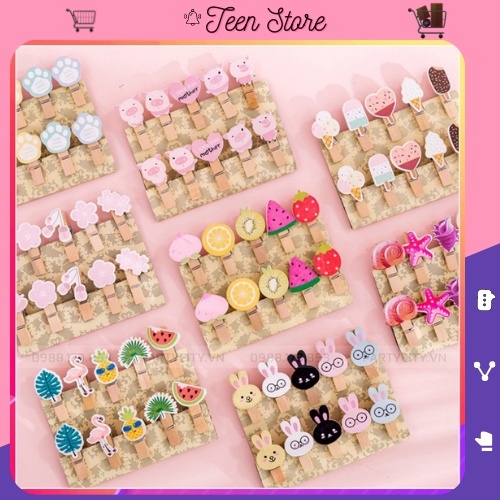 Set 10 kẹp ảnh gỗ kèm dây treo 2m trang trí treo ảnh nhiều mẫu hoạt hình cực dễ thương Teen Store TS1041