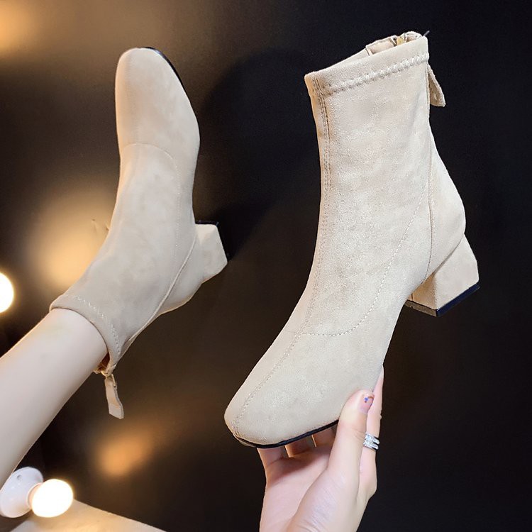 Boots combat/Boots cổ ngắn/Tất nữ, cao gót, chất thoáng mát, gót thô, dễ kết hợp, phù hợp cho mùa đông, mẫu mới nhất | BigBuy360 - bigbuy360.vn