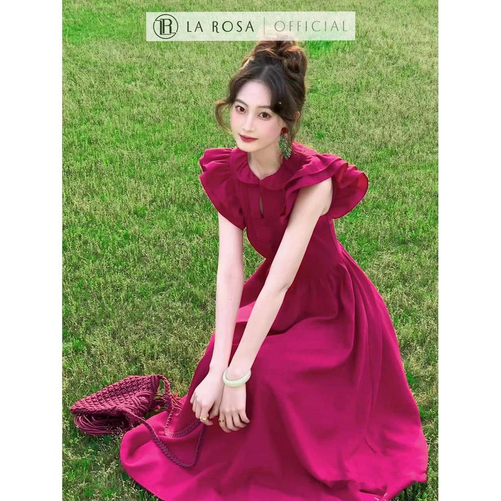 Váy Tiểu Thư Cổ Sen Xếp Li Tay Bèo Dáng Dài LAROSA Thiết Kế Đính Cúc Nơ Giả, Chất Liệu Mềm Mại, Thoáng Mát V1106