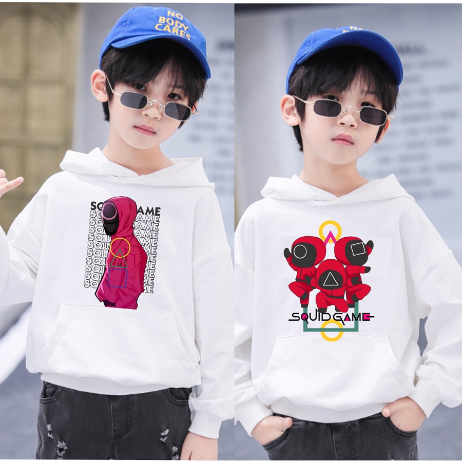 Áo hoodie squid game trò chơi con mực màu trắng hot trend cho bé trai bé gái