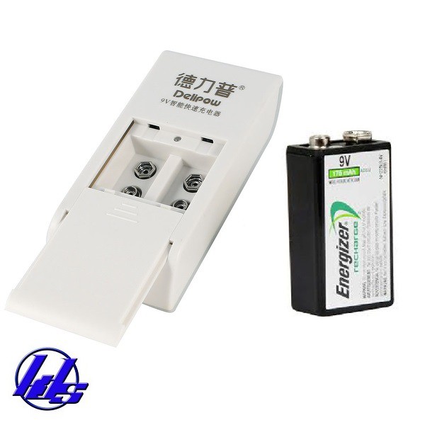 Bộ sạc pin vuông 9V Delipow kèm 1 pin sạc vuông Energizer 175mAh