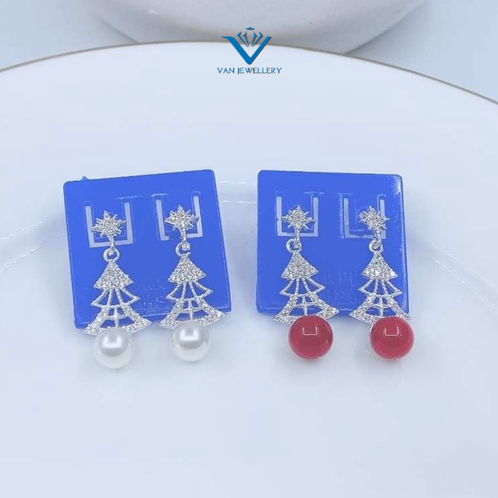 Khuyên tai bạc Van Jewelry V10733 Khuyên treo Cây Thông Noel bạc xinh