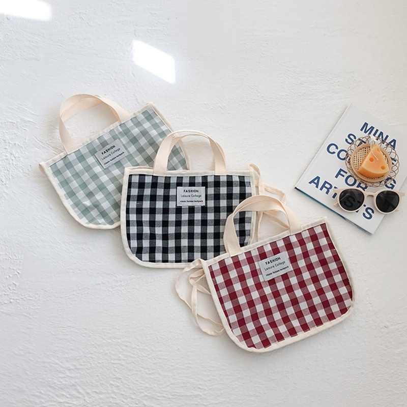 Túi Xách Canvas Cỡ Lớn Họa Tiết Caro Đơn Giản Phong Cách Retro Thời Trang Xuân Hè