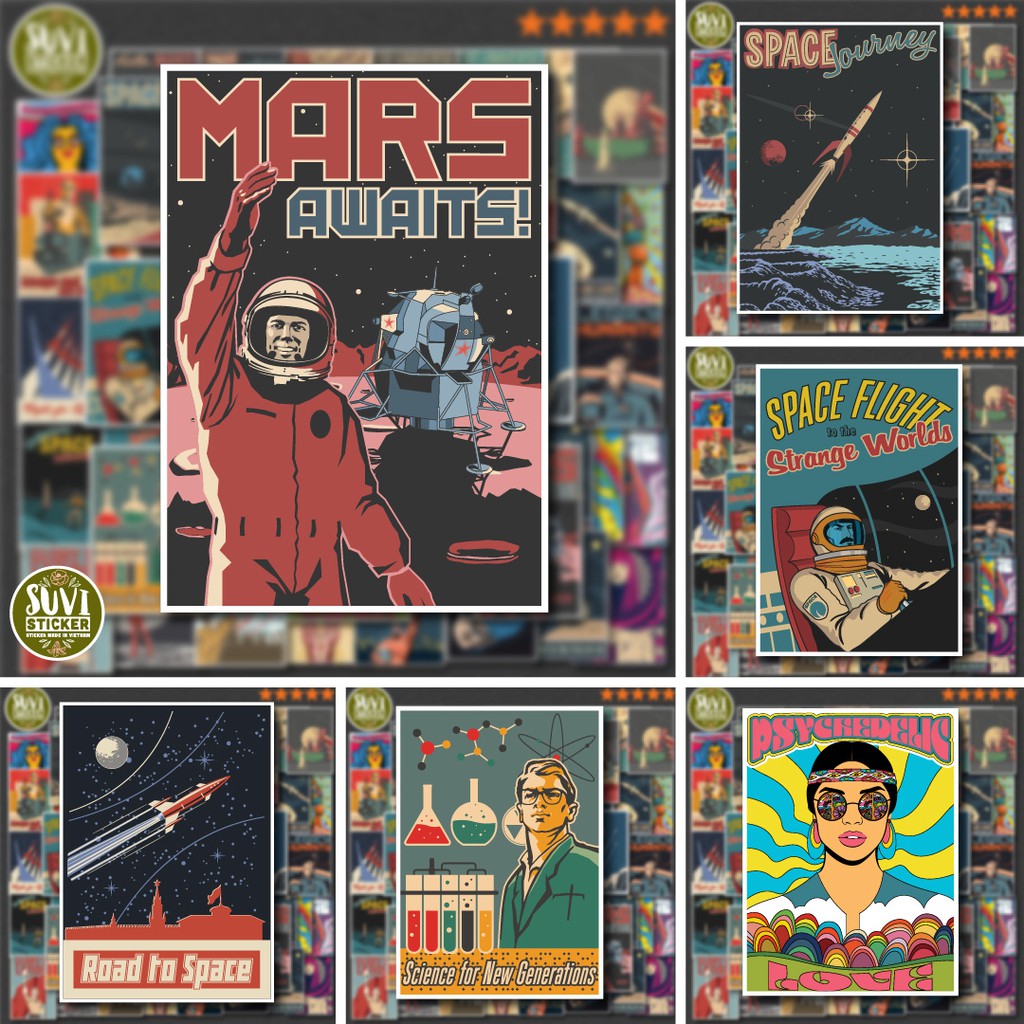 50 Sticker Vintage Galaxy chống nước sticker dán mũ bảo hiểm, laptop, điện thoại, đàn guitar, vali. MSP: NS30