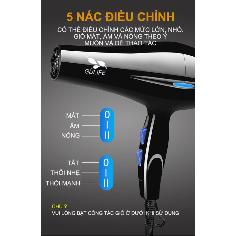 Máy Sấy Tóc Gulife - MST99 - 5 Chế độ, Hiệu Chỉnh Tốc Độ và Nhiệt Độ - bảo hành 3 tháng