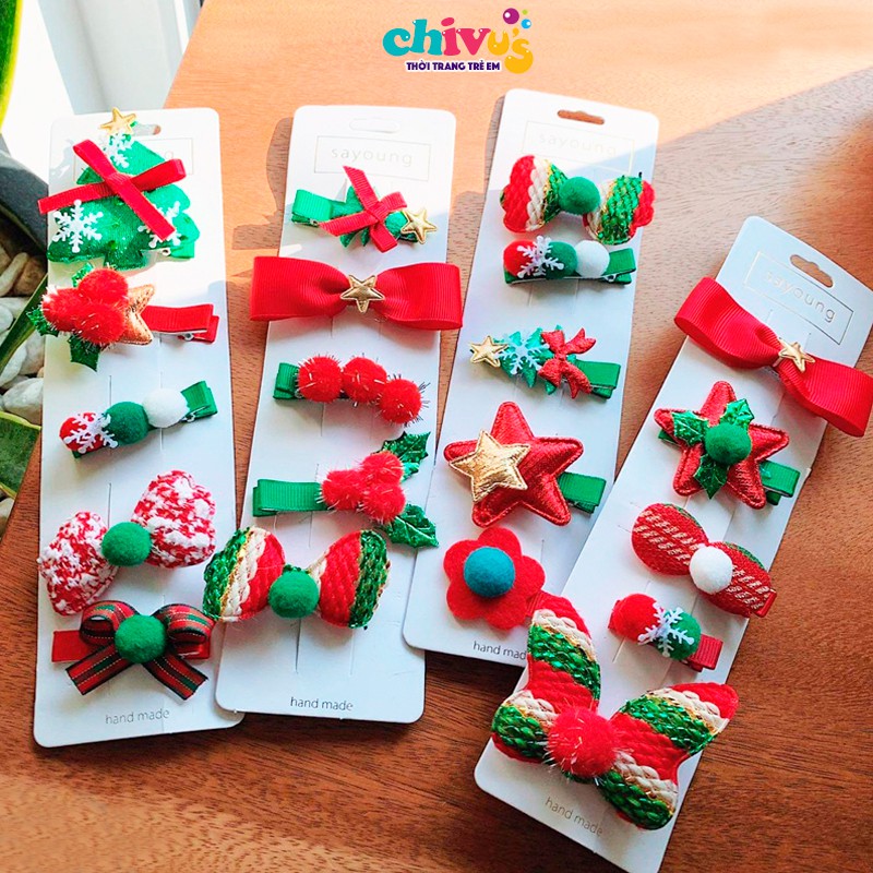 Set 5 Kẹp Tóc Giáng Sinh, Noel Dễ Thương, Xinh Xắn Cho Bé Yêu
