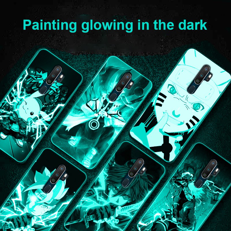Ốp Điện Thoại Kính Cường Lực Dạ Quang Cho Oppo A5 2020 A9 2020 A5s A7 A12 F9 Realme 2 Pro Reno5 A53 Reno5 5G A3s Realme C1 A12e F11 Naruto Sasuke Anime Phone Cases