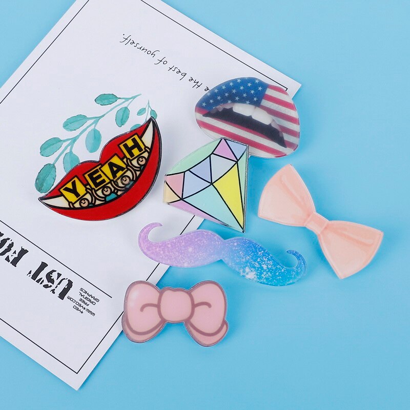 Trâm Cài Áo Hình Đôi Môi Mặt Cười Nơ Hồng Dễ Thương Bằng Acrylic Dành Cho Nữ