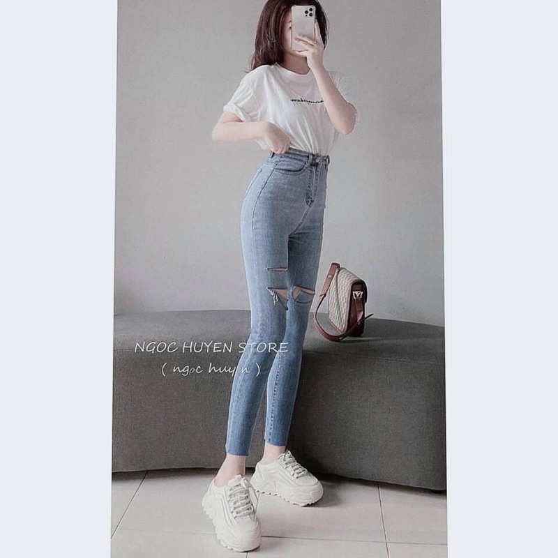 [BÁN SỈ] Quần Jeans Bò Co Giản Rách Gối Mã [306]