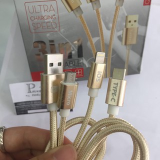 Cáp sạc dù cao cấp 3in1 microUSB + lightning + Type-C