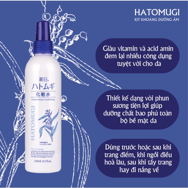 Xịt Khoáng Dưỡng Ẩm Làm Sáng Da Hatomugi Moisturizing &amp; Conditioning The Mist Lotion 250ml - Khongcoson