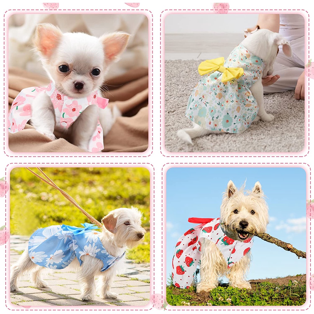 Đầm Công Chúa Họa Tiết Hoa Đính Nơ Xinh Xắn Cho Thú Cưng