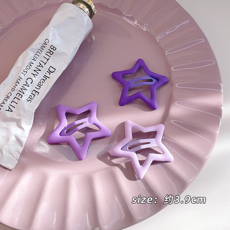 Set 3 Kẹp Tóc Mỏ Vịt Kim Loại Hình Ngôi Sao Màu Tím Ngọt Ngào Dễ Thương Cho Trẻ Em