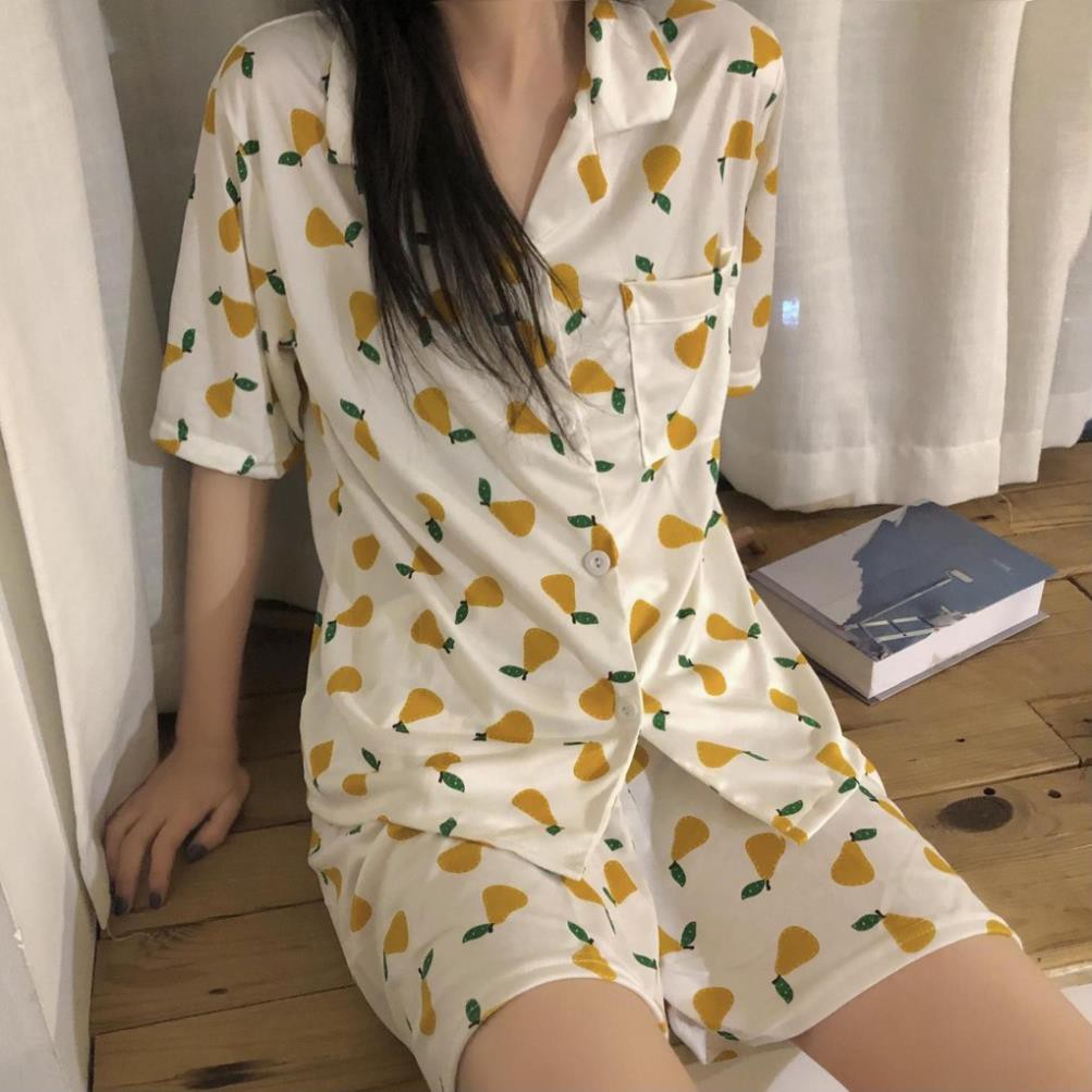 Đồ ngủ pijama quả lê cộc tay quần đùi Hàn Quốc ullzang *