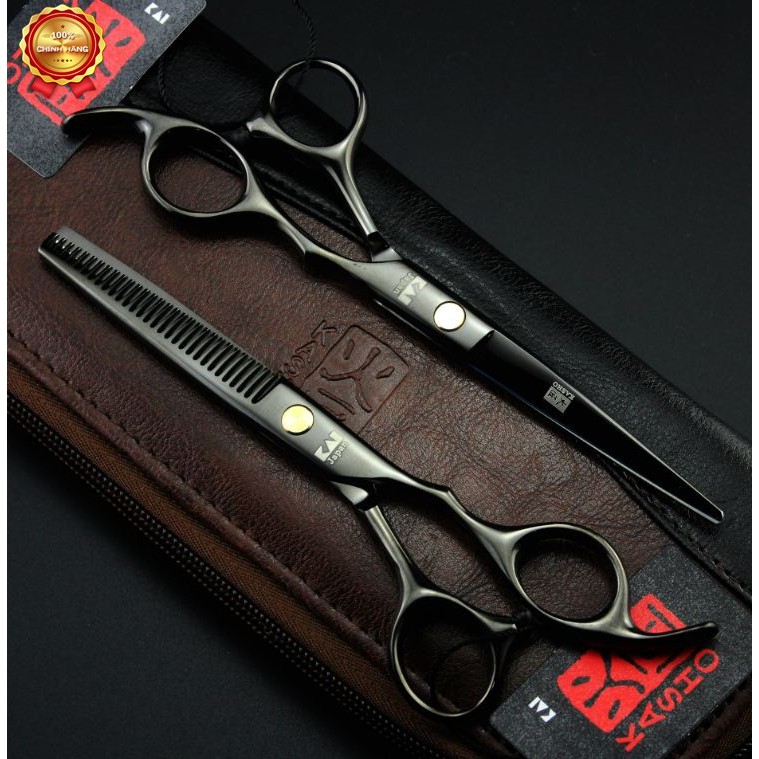 Bộ kéo cắt tóc Kasho HA 05 đen (mua 2 cây kéo được tặng 1 bao da 1 chỉnh kéo 1 dầu tra kéo 1 lược toni guy)