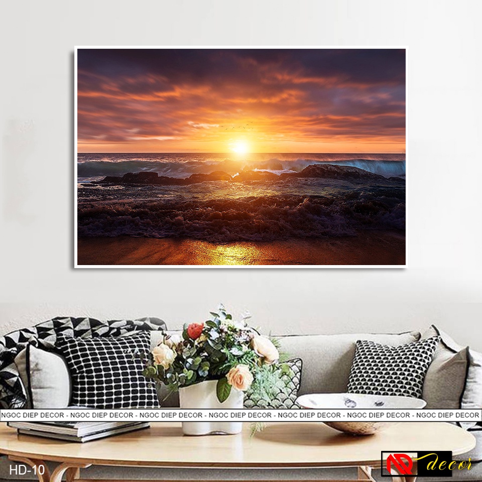 Tranh treo tường hiện đại phong cảnh mặt trời trang trí phòng ngủ decor chất liệu cao cấp số hoá nghệ thuật P46