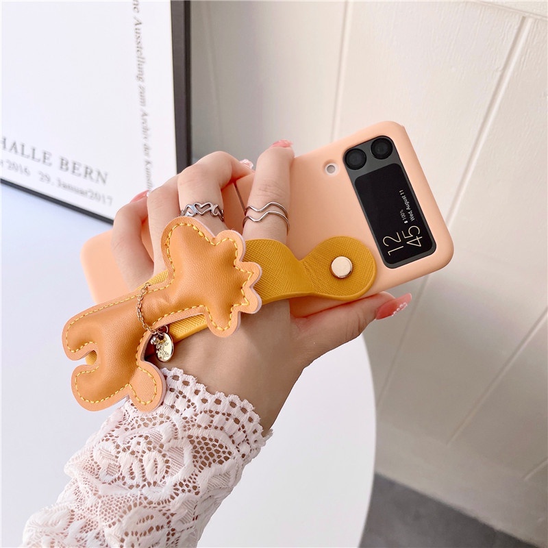 Macaron Color Giraffe Wrist Band Casing Samsung Galaxy Z Flip 4 Z Flip 3 5G Z Flip 3 Zflip3 Z Flip4 Shockproof Protective Samsung Z Flip4 Z Flip3 Phone Case