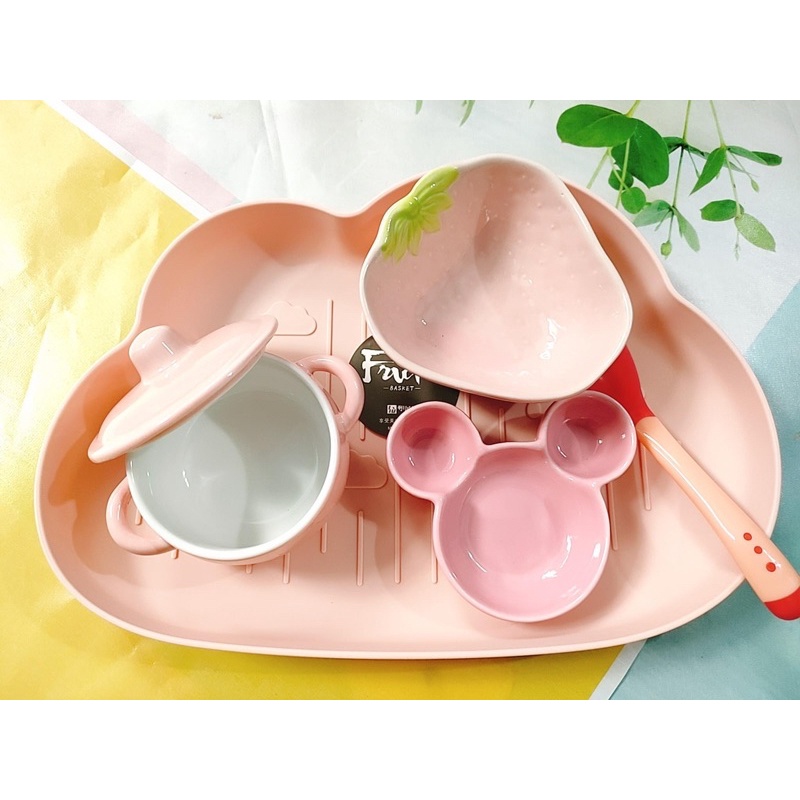 [ Được chọn mẫu] Set combo bát sứ ăn dặm cho bé kèm khay và thìa hình xinh yêu bằng sứ cao cấp chịu nhiệt