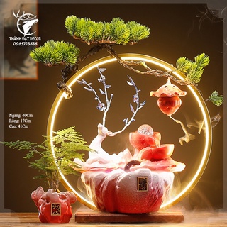Thác nước, thác khói trầm hương phong thủy cao cấp hình hươu, thác nước luân chuyển để bàn đem lại may mắn,tài lộc