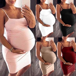 Đầm bầu bodycon mini không tay màu trơn