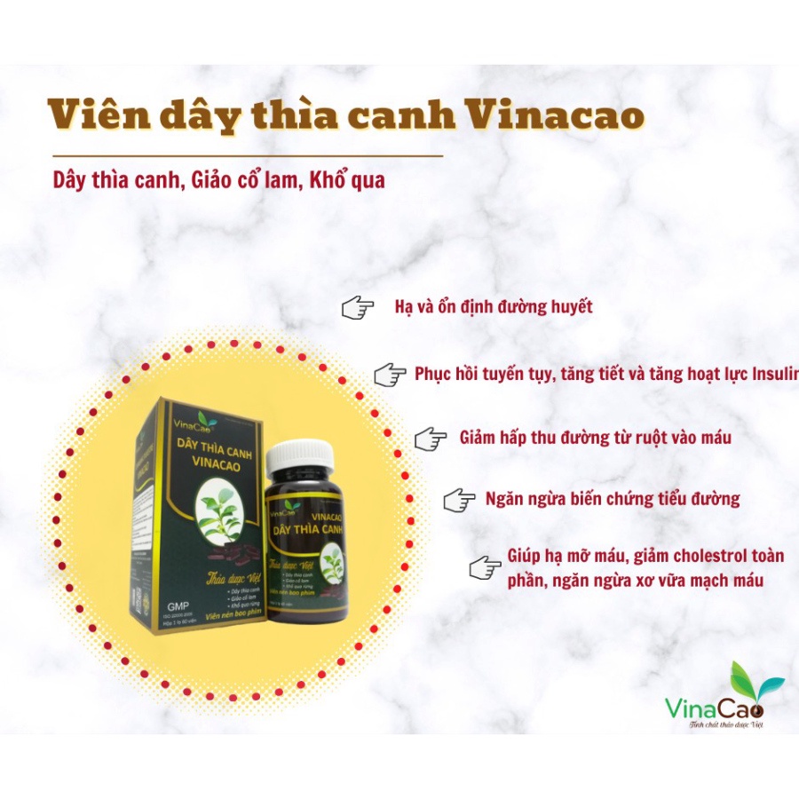Viên Dây thìa canh Vinacao tốt cho người tiểu đường hộp 60 viên
