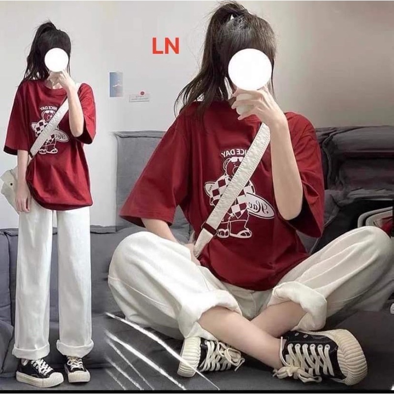 Sét áo đỏ in gấu + quần kaki TH6