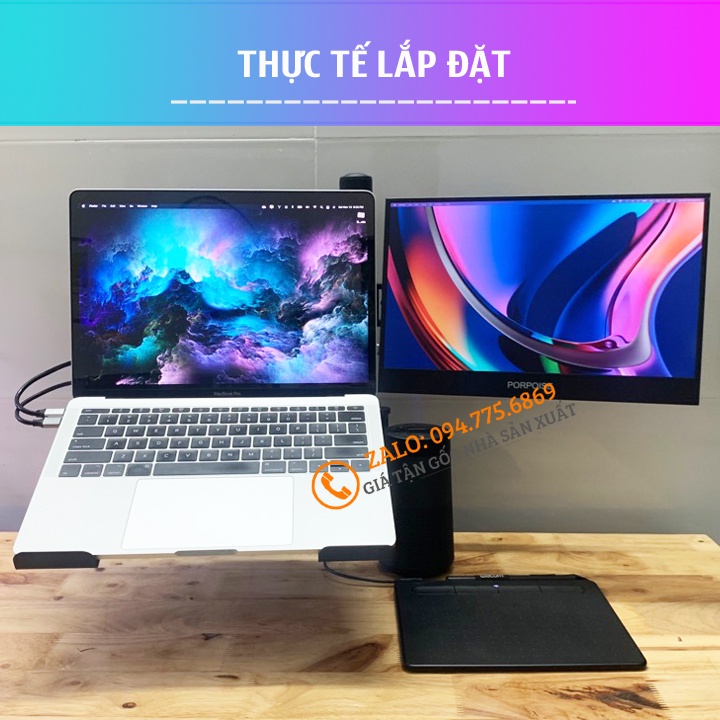 Giá Treo Màn Hình EZ4 17 - 32 Inch Kèm Giá Đỡ Laptop 10 - 17 Inch - Kẹp Thành Bàn - Tay Treo Màn Hình Xoay 360 Độ